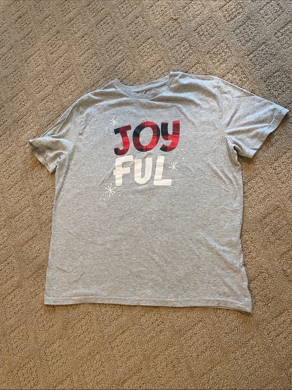 Wondershop Gray Tee with Red Plaid "JOYFUL" Graphic